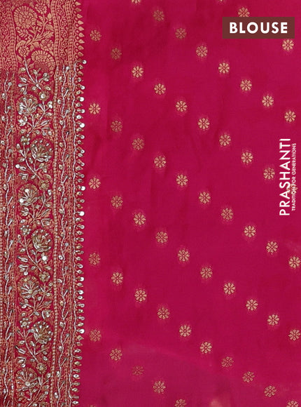 Banarasi silk saree dark pink with allover zari woven weaves and zardosi work pallu & border