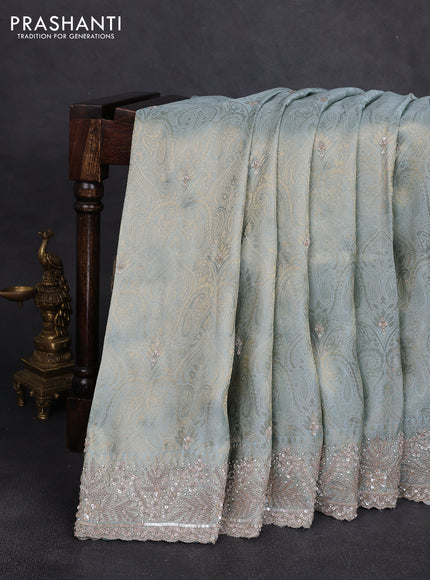 Banarasi silk saree pastel blue with allover zari woven brocade weaves and sequin work pallu & border