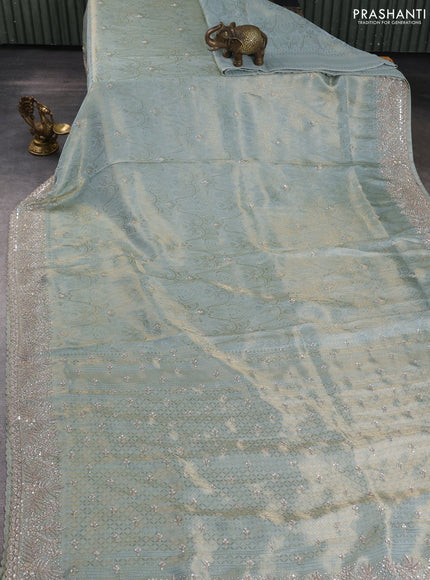 Banarasi silk saree pastel blue with allover zari woven brocade weaves and sequin work pallu & border