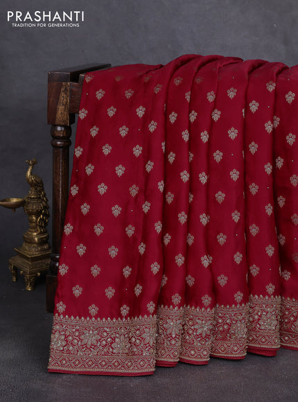 Banarasi silk saree red with allover zari woven buttas and zardosi work pallu & border