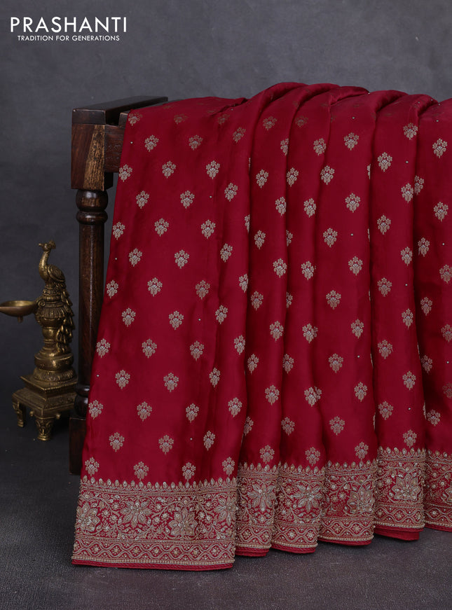 Banarasi silk saree red with allover zari woven buttas and zardosi work pallu & border