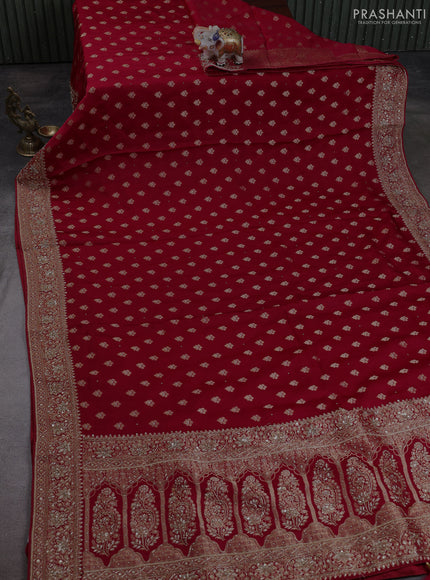 Banarasi silk saree red with allover zari woven buttas and zardosi work pallu & border