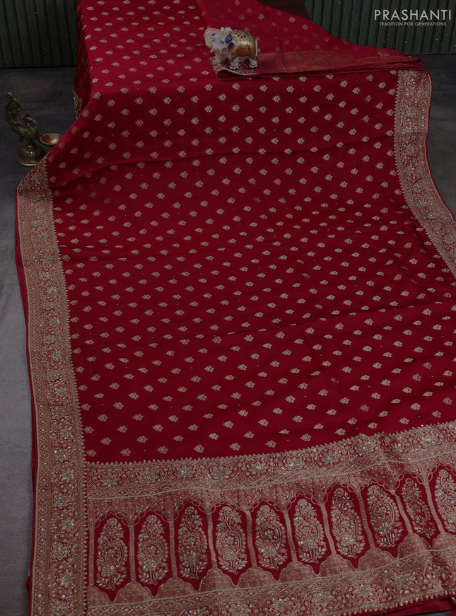 Banarasi silk saree red with allover zari woven buttas and zardosi work pallu & border