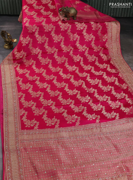 Banarasi silk saree pink with allover zari woven weaves and zardosi work pallu & border