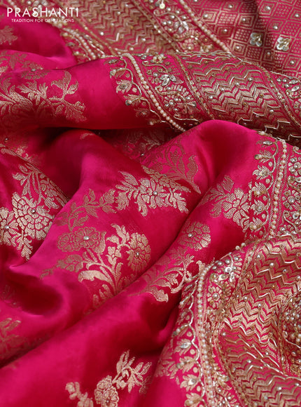 Banarasi silk saree pink with allover zari woven weaves and zardosi work pallu & border