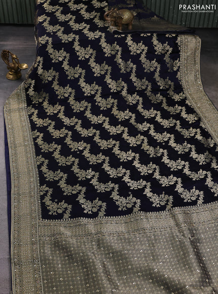 Banarasi silk saree navy blue with allover zari woven buttas and zardosi work pallu & border
