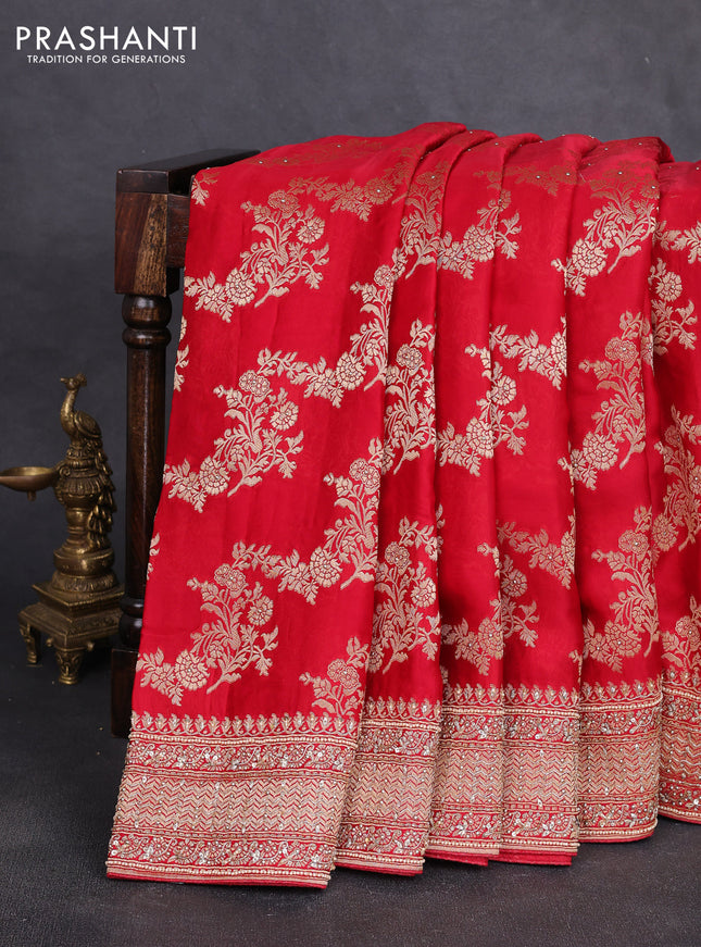 Banarasi silk saree red with allover zari woven weaves and zardosi work pallu & border