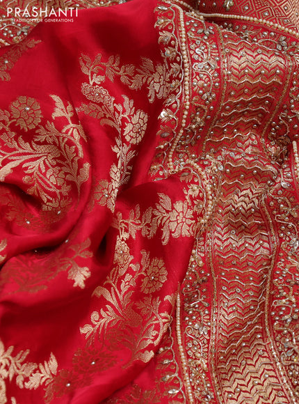 Banarasi silk saree red with allover zari woven weaves and zardosi work pallu & border