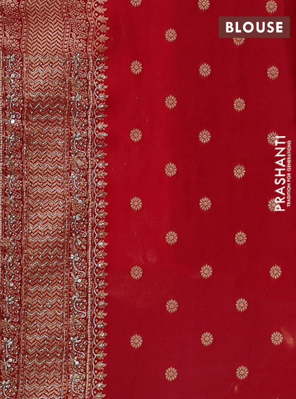 Banarasi silk saree red with allover zari woven weaves and zardosi work pallu & border