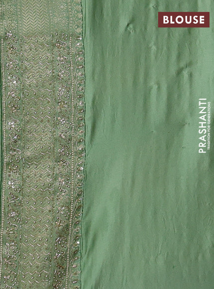 Banarasi silk saree pista green with allover zari woven weaves and zardosi work pallu & border