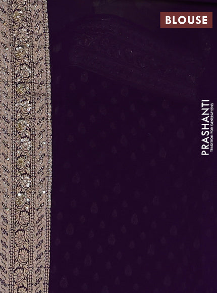 Banarasi silk saree deep purple with allover zari woven buttas and zardosi work pallu & border