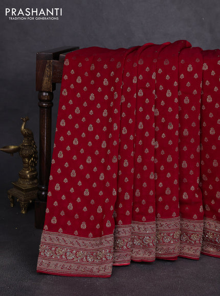 Banarasi silk saree red with allover zari woven buttas and zardosi work pallu & border