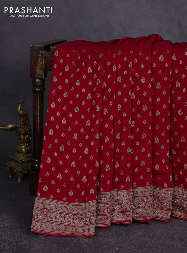 Banarasi silk saree red with allover zari woven buttas and zardosi work pallu & border