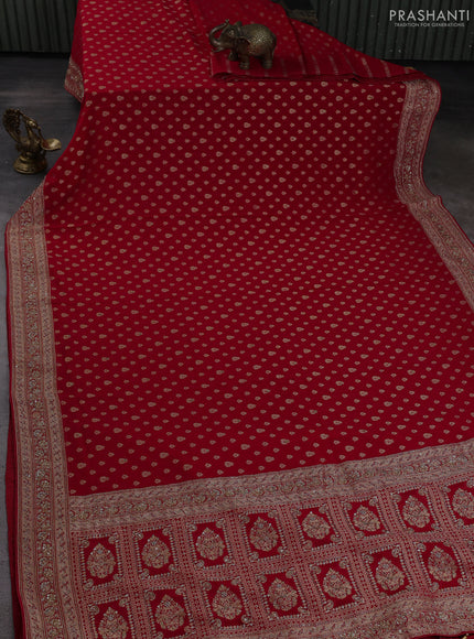 Banarasi silk saree red with allover zari woven buttas and zardosi work pallu & border