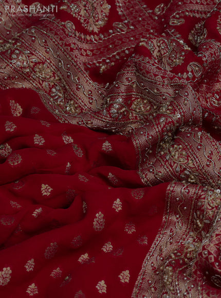 Banarasi silk saree red with allover zari woven buttas and zardosi work pallu & border