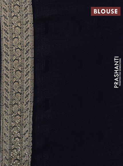 Banarasi silk saree navy blue with allover zari woven buttas and zardosi work pallu & border