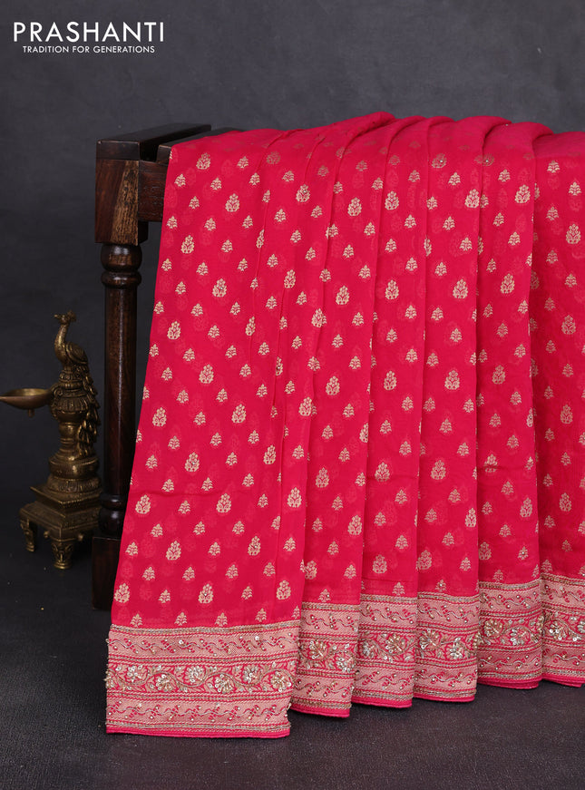 Banarasi silk saree pink with allover zari woven buttas and zardosi work pallu & border