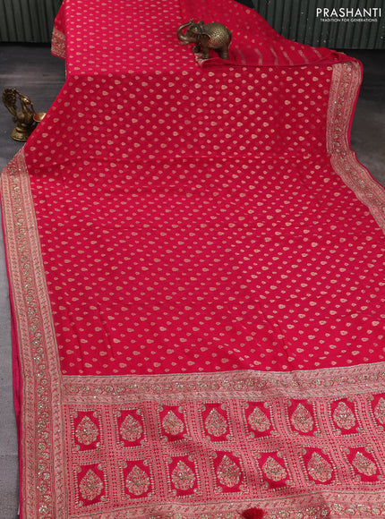 Banarasi silk saree pink with allover zari woven buttas and zardosi work pallu & border