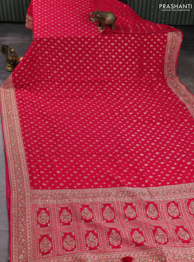 Banarasi silk saree pink with allover zari woven buttas and zardosi work pallu & border