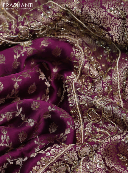 Banarasi silk saree purple with allover zari woven floral weaves and zardosi work pallu & border