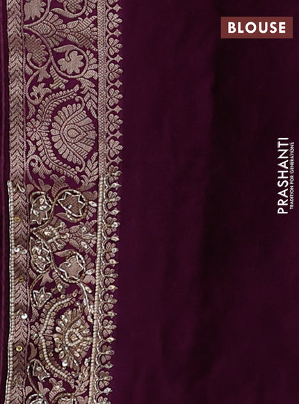 Banarasi silk saree purple with allover zari woven floral weaves and zardosi work pallu & border