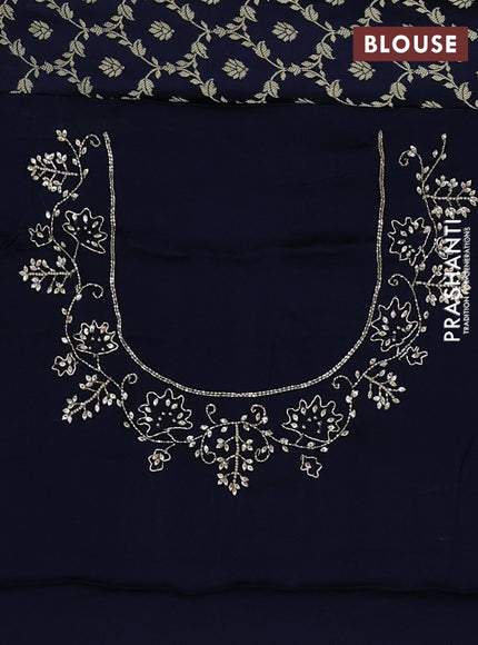 Banarasi silk saree navy blue with allover zari woven floral weaves and zardosi work pallu & border
