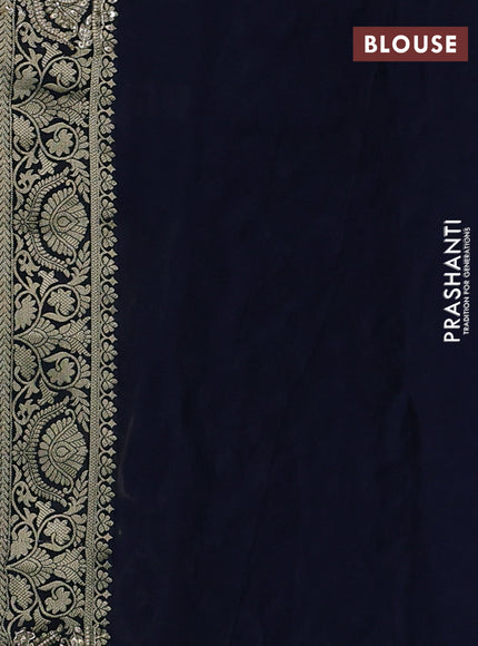 Banarasi silk saree navy blue with allover zari woven floral weaves and zardosi work pallu & border