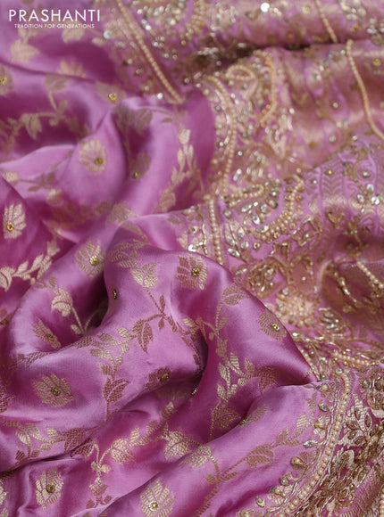 Banarasi silk saree mauve pink with allover zari woven floral weaves and zardosi work pallu & border