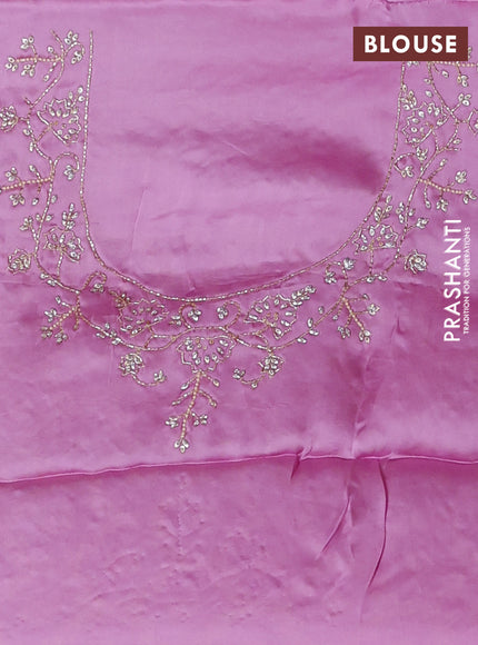 Banarasi silk saree mauve pink with allover zari woven floral weaves and zardosi work pallu & border