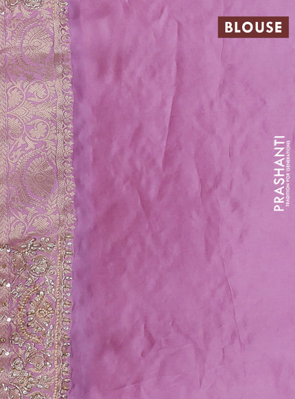 Banarasi silk saree mauve pink with allover zari woven floral weaves and zardosi work pallu & border