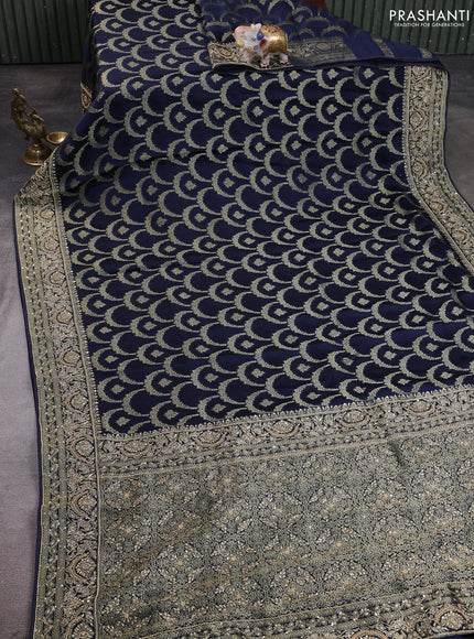Banarasi silk saree navy blue with allover zari woven weaves and zardosi work pallu & border