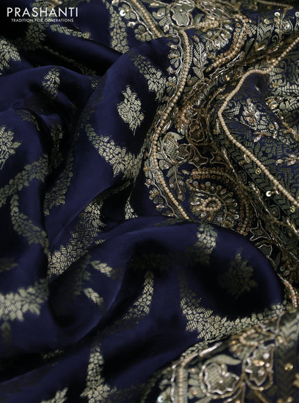 Banarasi silk saree navy blue with allover zari woven weaves and zardosi work pallu & border