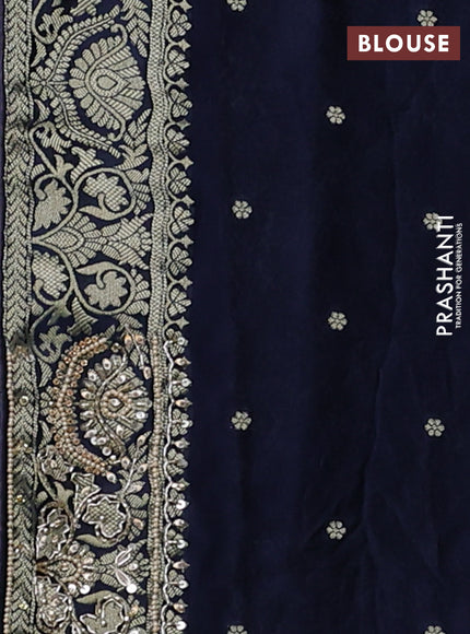 Banarasi silk saree navy blue with allover zari woven weaves and zardosi work pallu & border