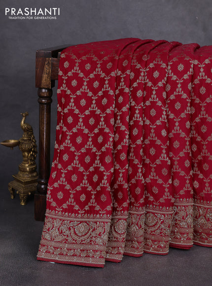 Banarasi silk saree red with allover zari woven floral weaves and zardosi work pallu & border