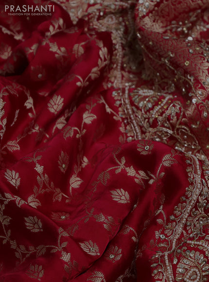 Banarasi silk saree red with allover zari woven floral weaves and zardosi work pallu & border