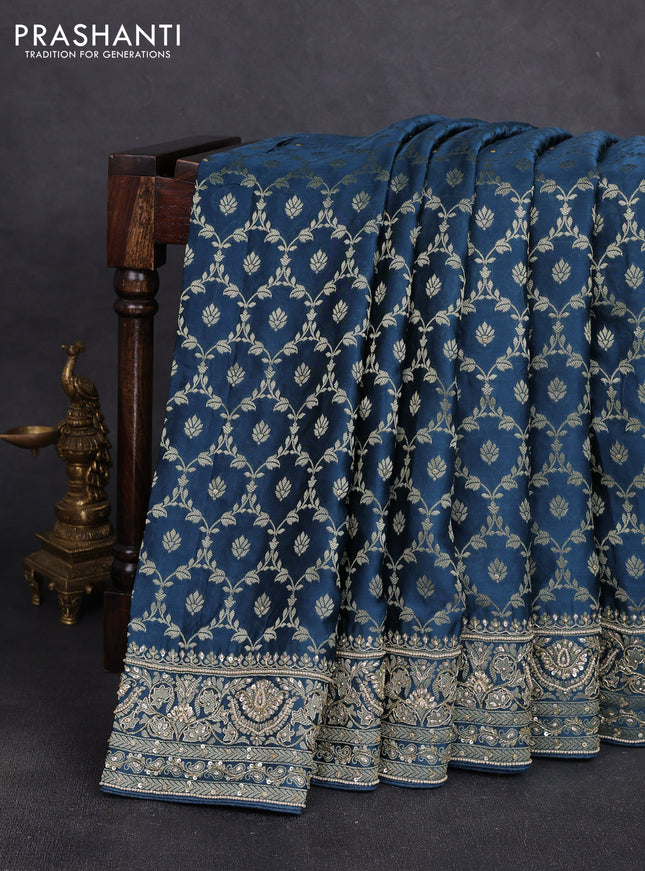 Banarasi silk saree peacock green with allover zari woven weaves and zardosi work pallu & border