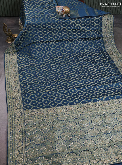 Banarasi silk saree peacock green with allover zari woven weaves and zardosi work pallu & border