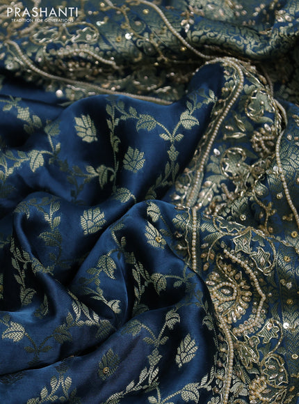 Banarasi silk saree peacock green with allover zari woven weaves and zardosi work pallu & border