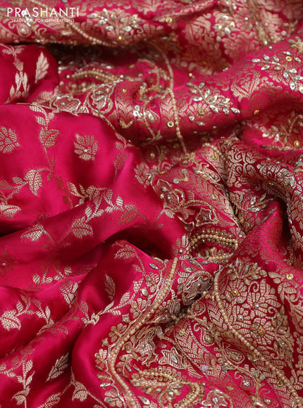 Banarasi silk saree dark pink with allover zari woven floral weaves and zardosi work pallu & border