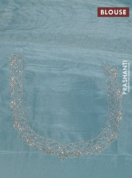 Banarasi silk saree pastel blue with allover zari woven buttas and zardosi work pallu & border