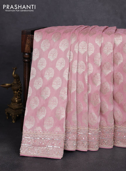 Banarasi silk saree mauve pink with allover zari woven buttas and zardosi work pallu & border