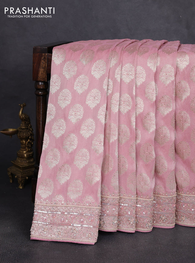 Banarasi silk saree mauve pink with allover zari woven buttas and zardosi work pallu & border
