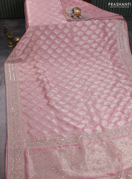 Banarasi silk saree mauve pink with allover zari woven buttas and zardosi work pallu & border