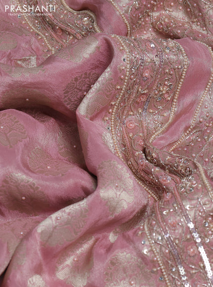 Banarasi silk saree mauve pink with allover zari woven buttas and zardosi work pallu & border