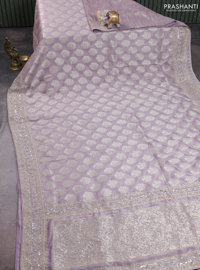 Banarasi silk saree lavender with allover zari woven buttas and zardosi work pallu & border