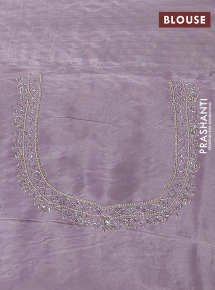 Banarasi silk saree lavender with allover zari woven buttas and zardosi work pallu & border