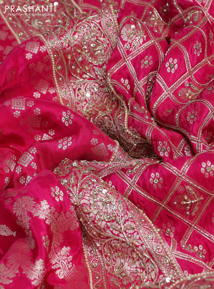 Banarasi silk saree pink with allover zari woven weaves and zardosi work pallu & border
