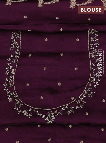 Banarasi silk saree wine shade with allover zari woven weaves and zardosi work pallu & border