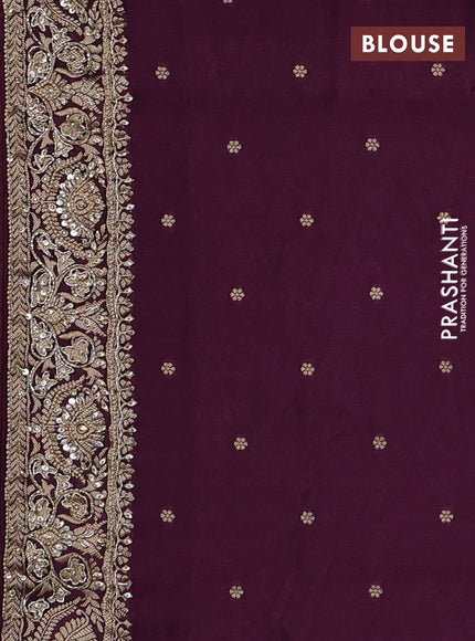 Banarasi silk saree wine shade with allover zari woven weaves and zardosi work pallu & border