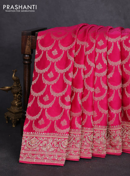 Banarasi silk saree pink with allover zari woven weaves and zardosi work pallu & border